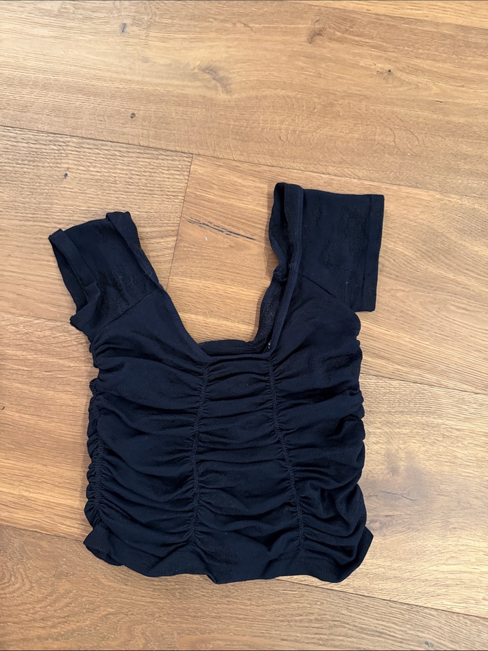 Free people intimately Black Ruched Square-Neck Crop Top